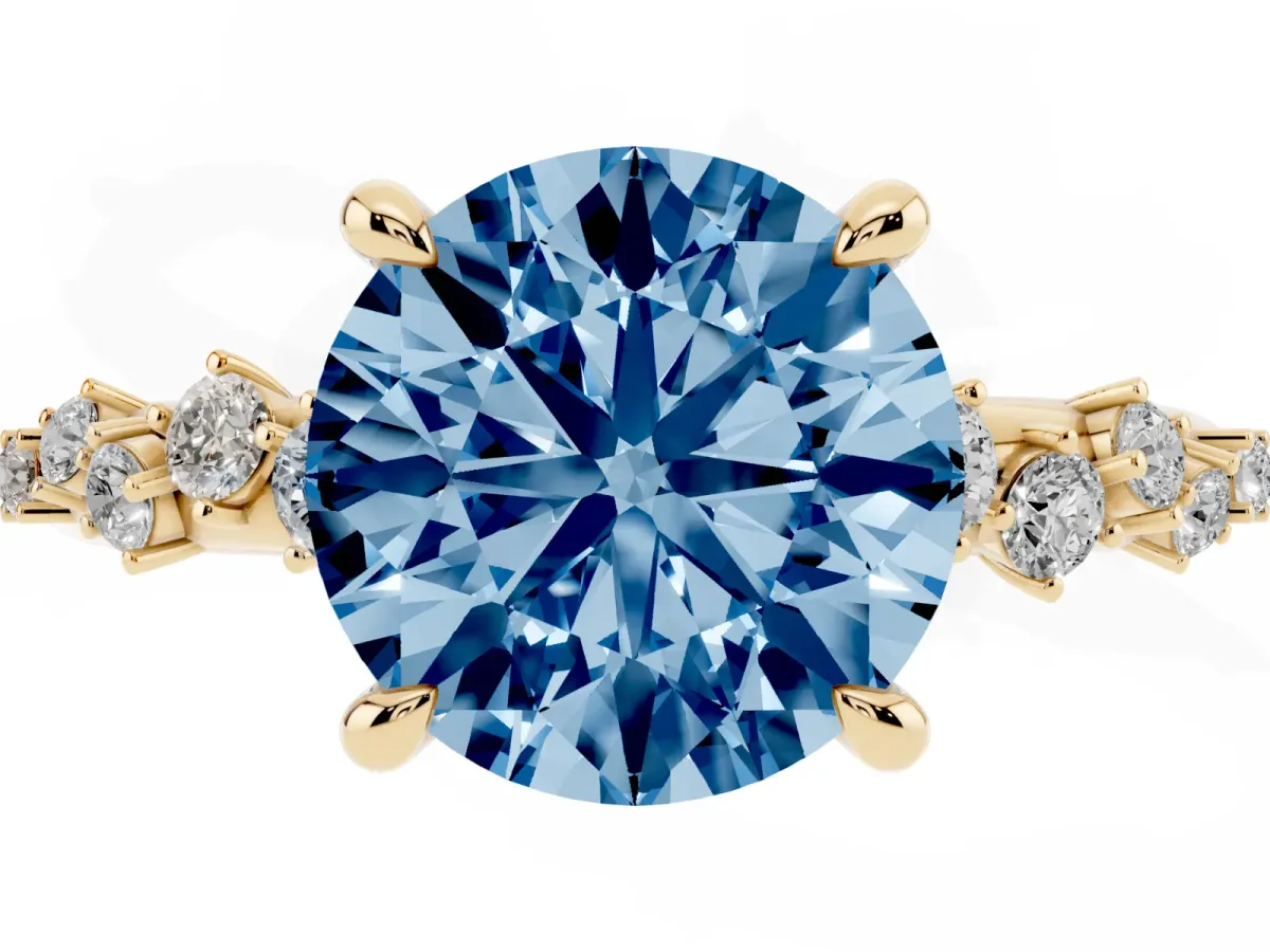 Fancy Blue Round Cut Cut Diamond Vine Band with Four-Prong Setting Yellow gold