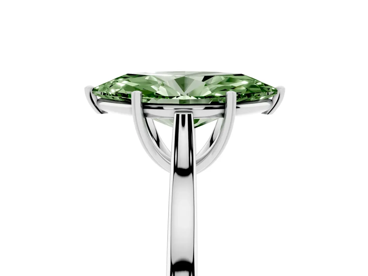Fancy Green Marquise Cut Solitaire Heart Prong Engagement Ring with Tapered Band Platinum