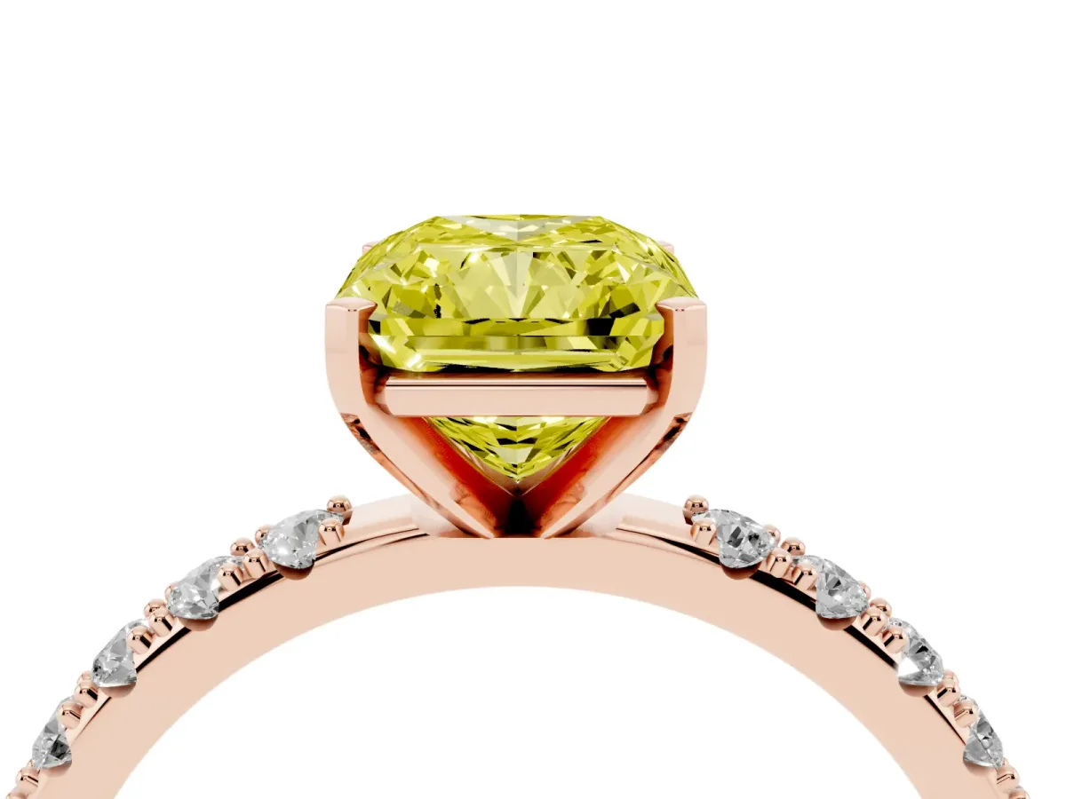 Fancy Yellow Radiant Cut Diamond Solitaire Pavé Band with Four-Prong Setting Rose gold