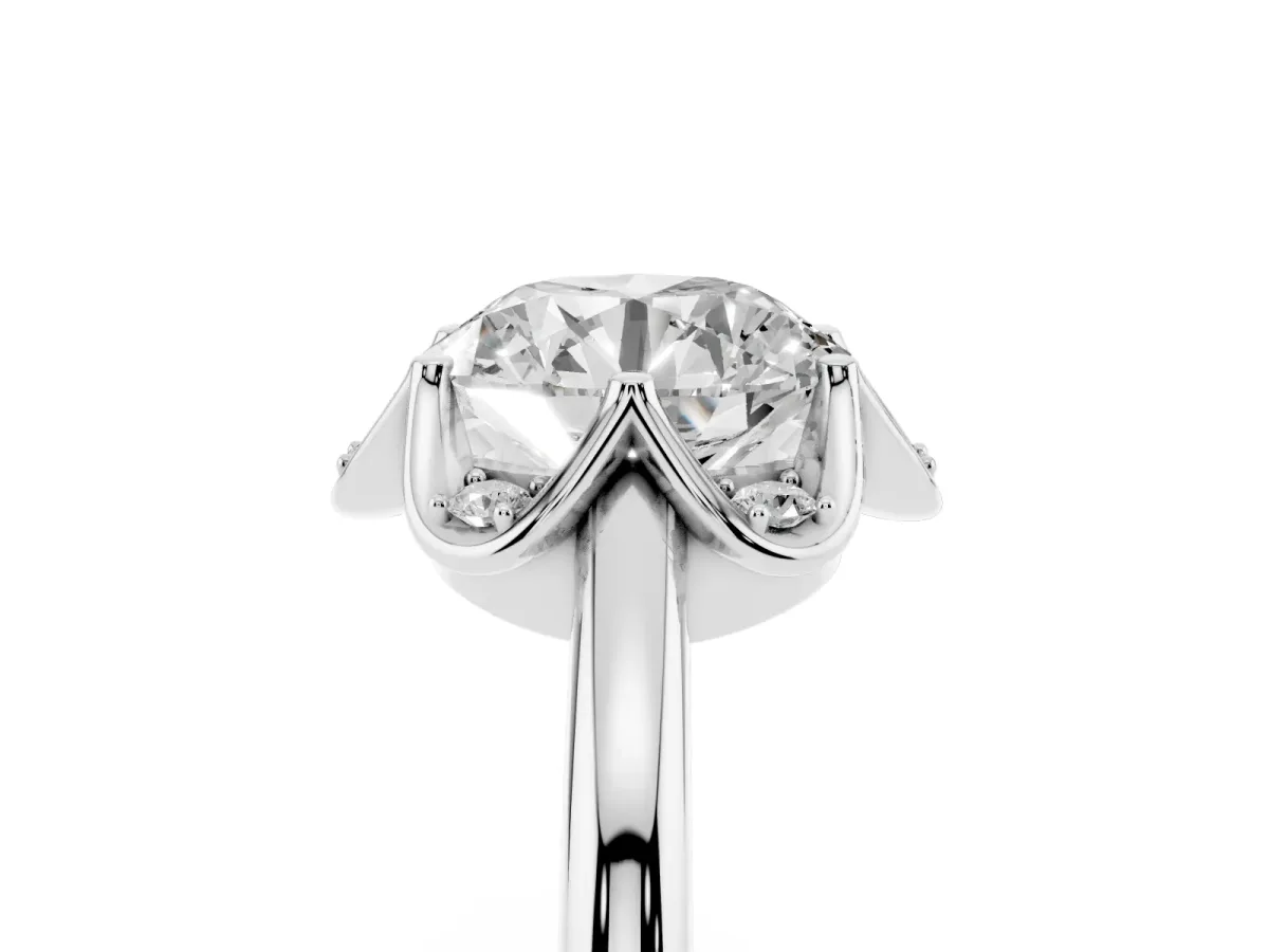 Round Cut Halo Diamond Ring with Round Cluster Setting, Solitaire Band, and Four-Prong Setting Silver