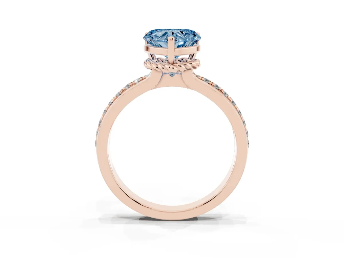 Fancy Blue Heart Cut Solitaire Diamond Ring with Channel Set Band and Six-Prong Setting Rose gold
