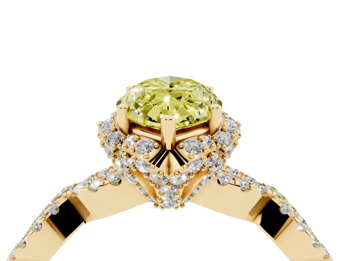 Fancy Yellow Marquise Cut Halo Twist Band Solitaire Ring with Six-Prong Setting Yellow gold