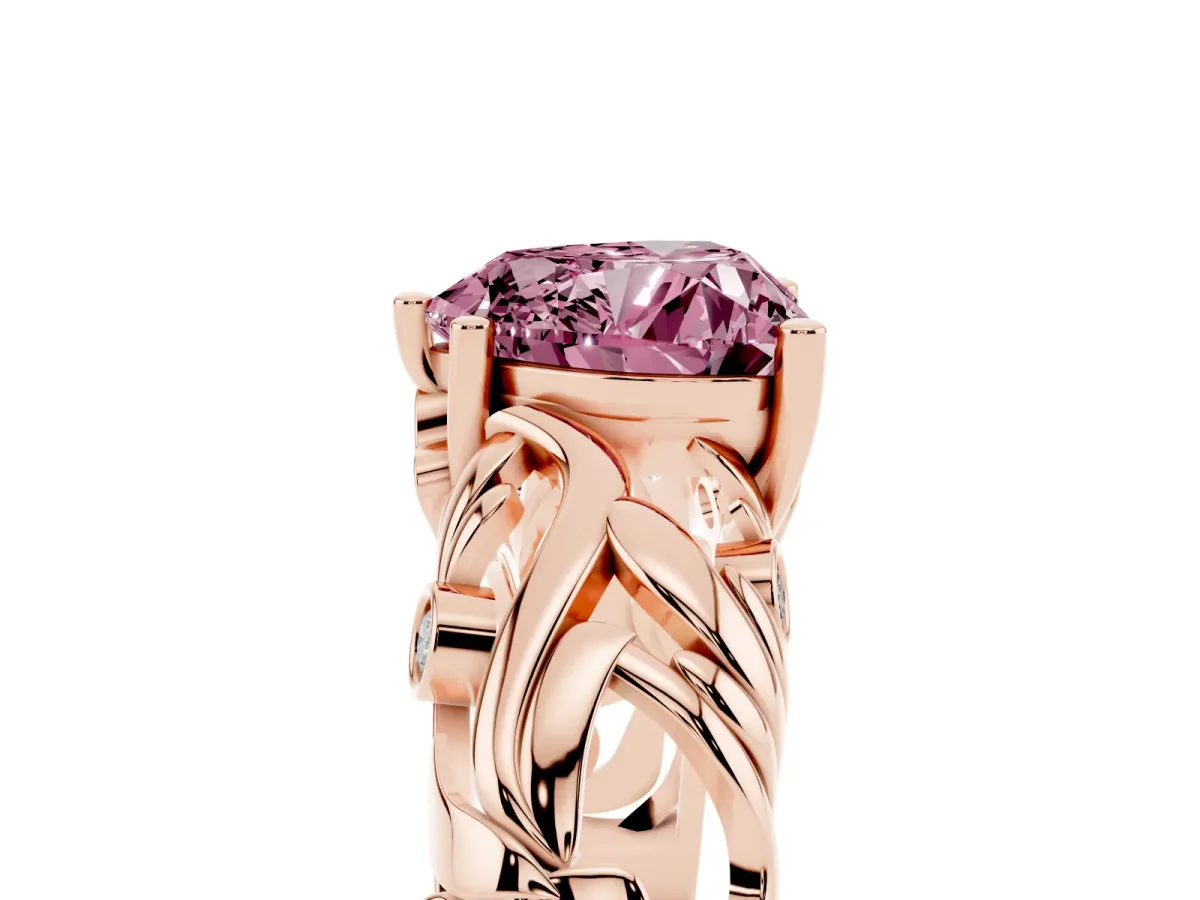 Fancy Pink Heart Cut Solitaire Diamond Leaf-Inspired Vine Band Ring with Prong Setting Rose gold