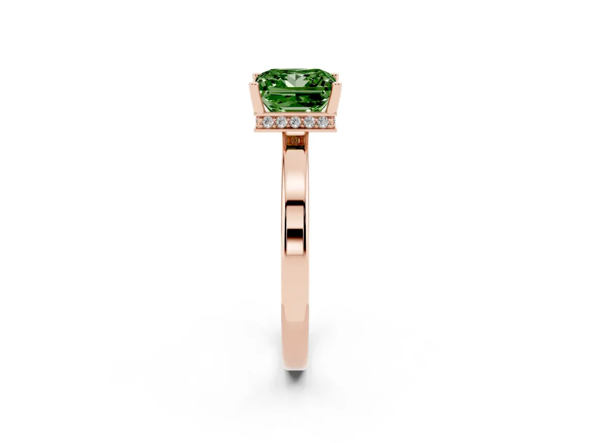 Fancy Green Princess Cut Cut Solitaire Engagement Ring with Four-Prong Setting on a Classic Band Rose gold