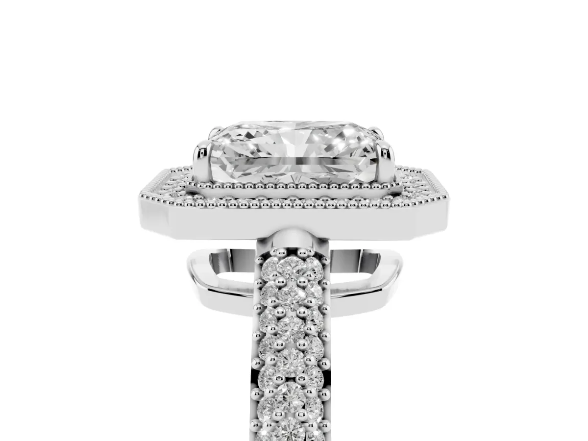 Radiant Cut Cut Halo Diamond Pave Band with Four-Prong Setting Silver