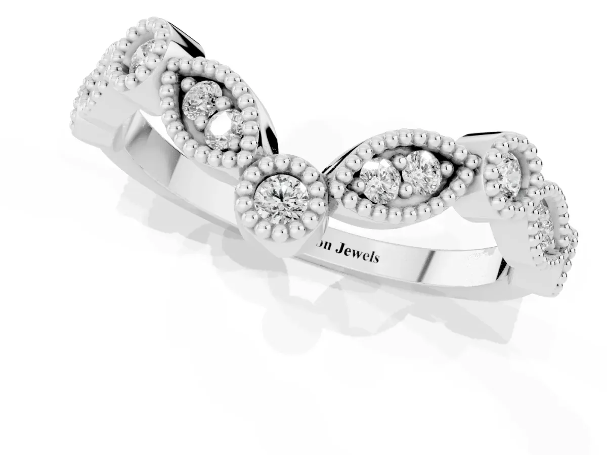 Milgrain Marquise and Round Diamond Half Eternity Band Silver