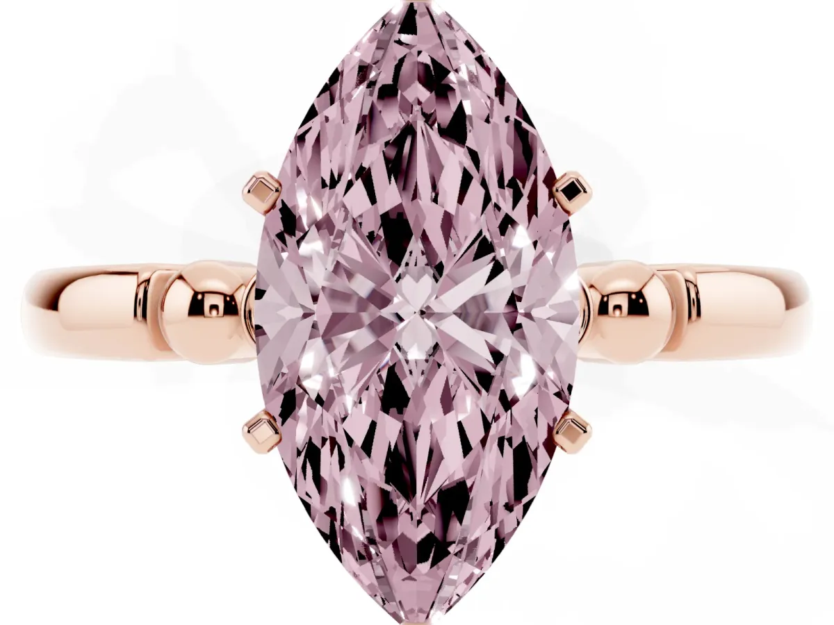 Fancy Pink Marquise Cut Solitaire Beaded Band with Four-Prong Setting Rose gold