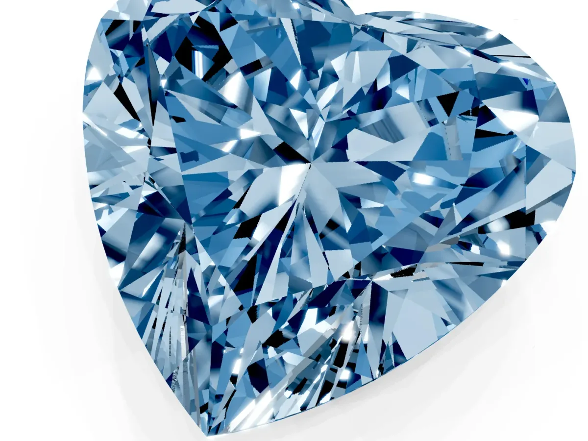 Fancy Blue Heart Cut Cut Double Halo Diamond Engagement Ring with Pave Band and Four-Prong Setting White gold