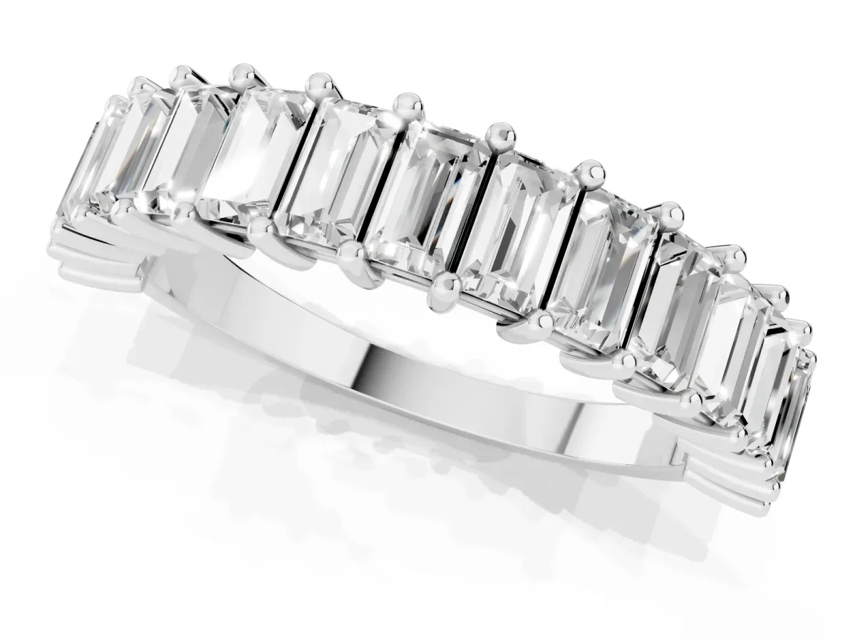 Baguette Cut Half Eternity Band with Shared Prong Setting Platinum