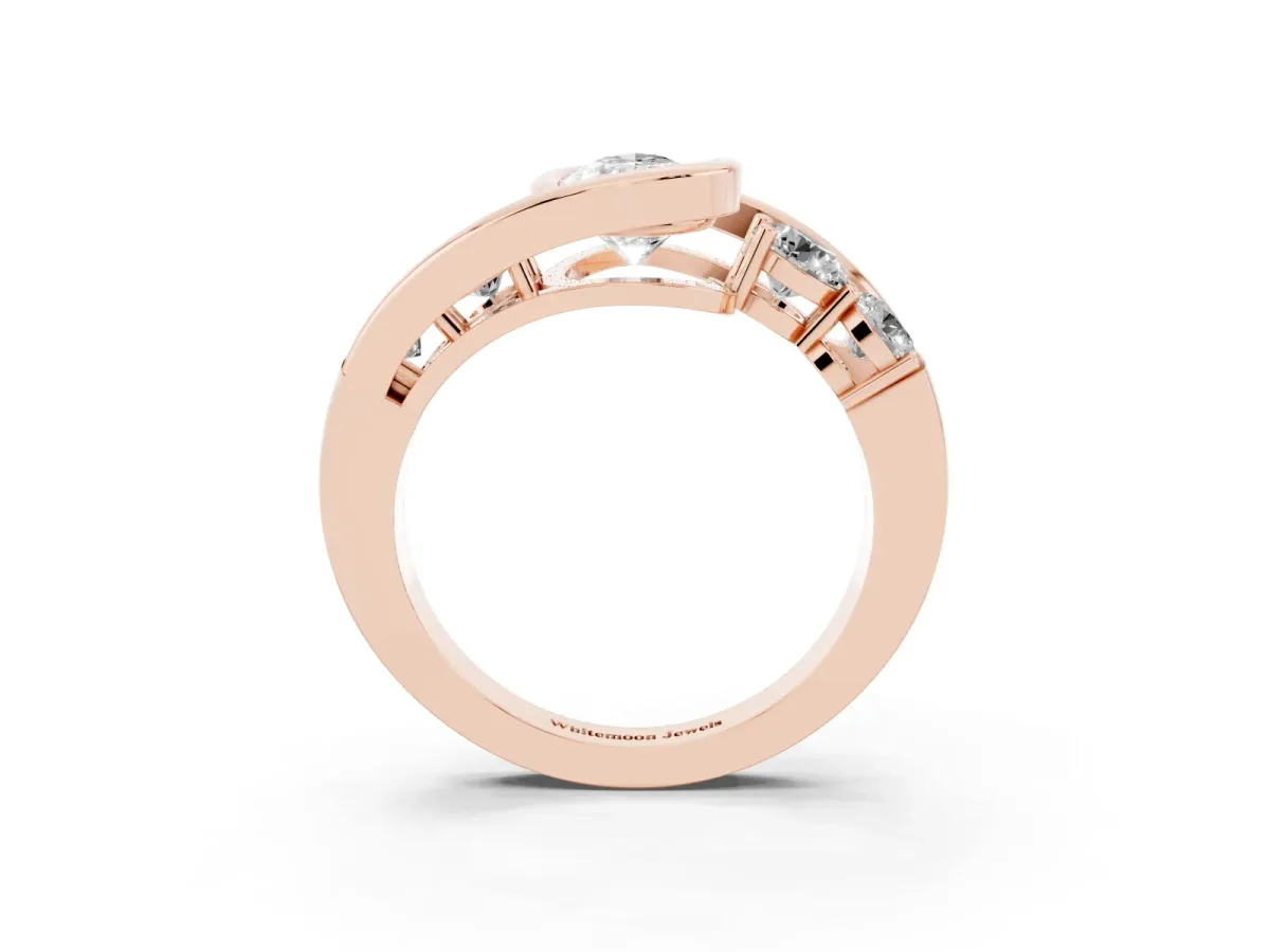 Bezel Set Pear Cut Diamond Bypass Ring with Round Accents Rose gold