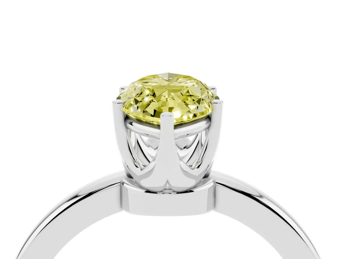 Fancy Yellow Marquise Cut Solitaire Diamond Ring with Six-Prong Setting on a Classic Band Silver