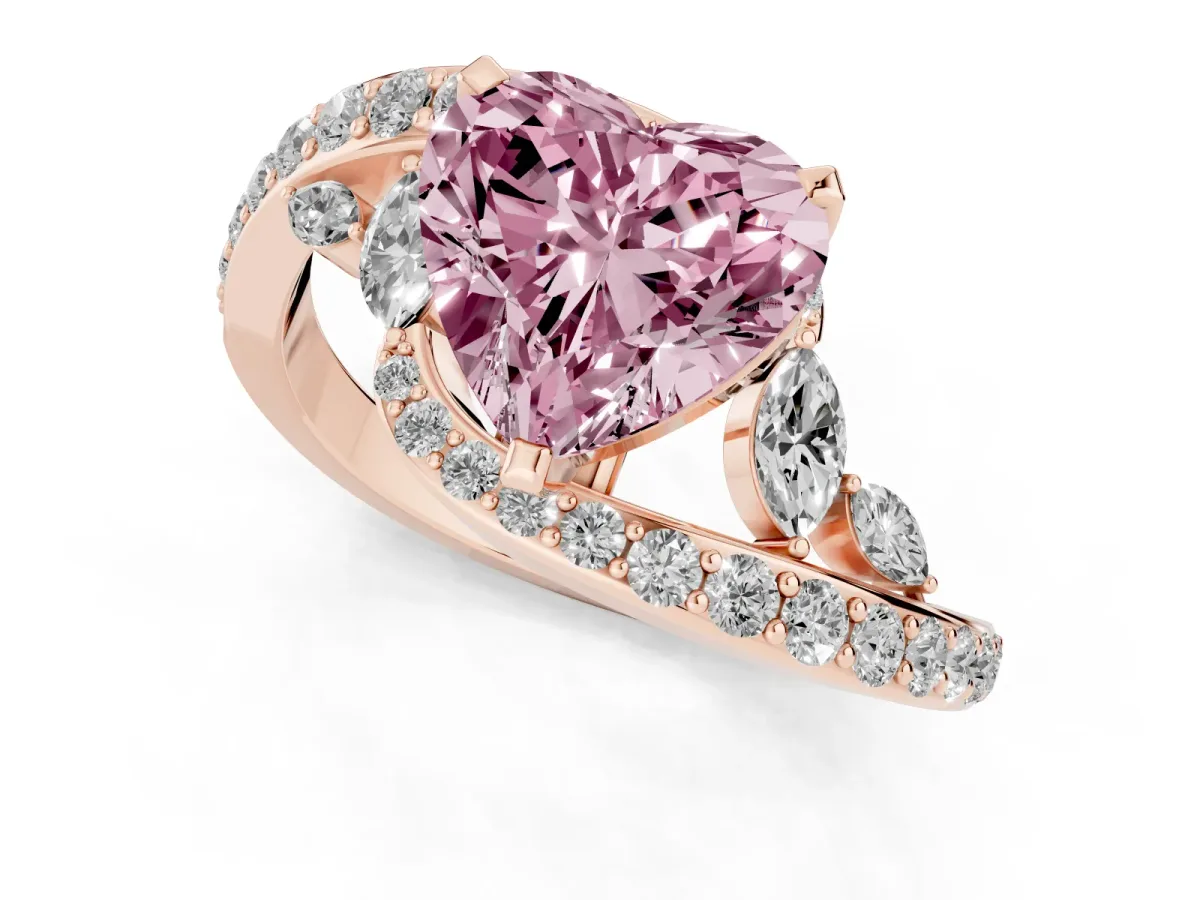 Fancy Pink Heart Cut Solitaire with Pavé Twist Band and Four-Prong Setting Rose gold