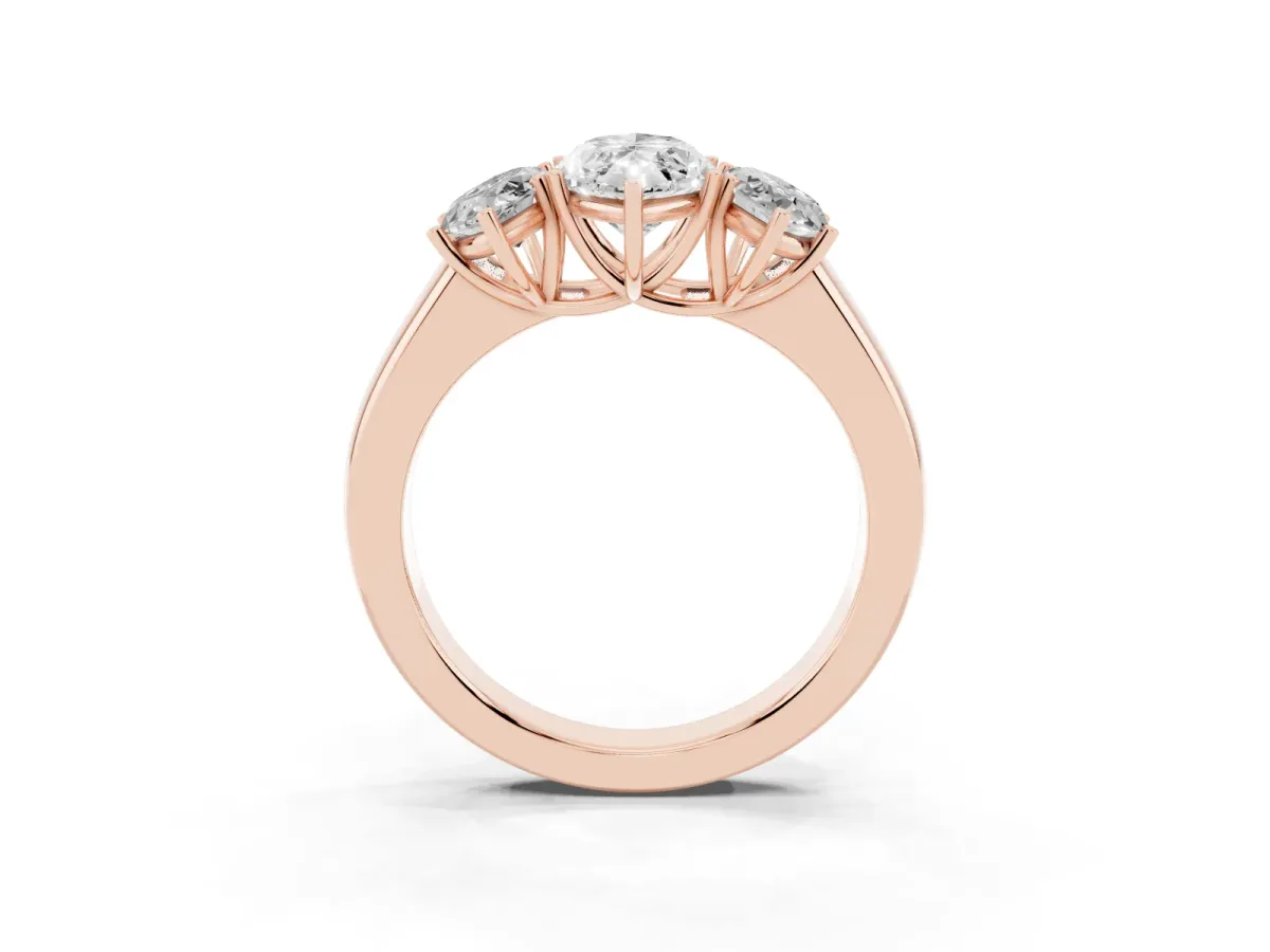 Three-Stone Marquise Cut Cut Diamond Ring with Prong Setting and Classic Band Rose gold