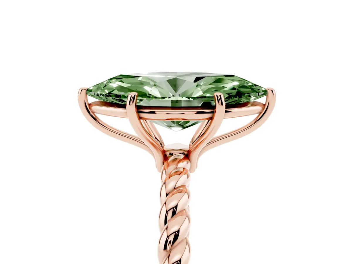 Fancy Green Marquise Cut Solitaire Twist Band Ring with Four-Prong Setting Rose gold