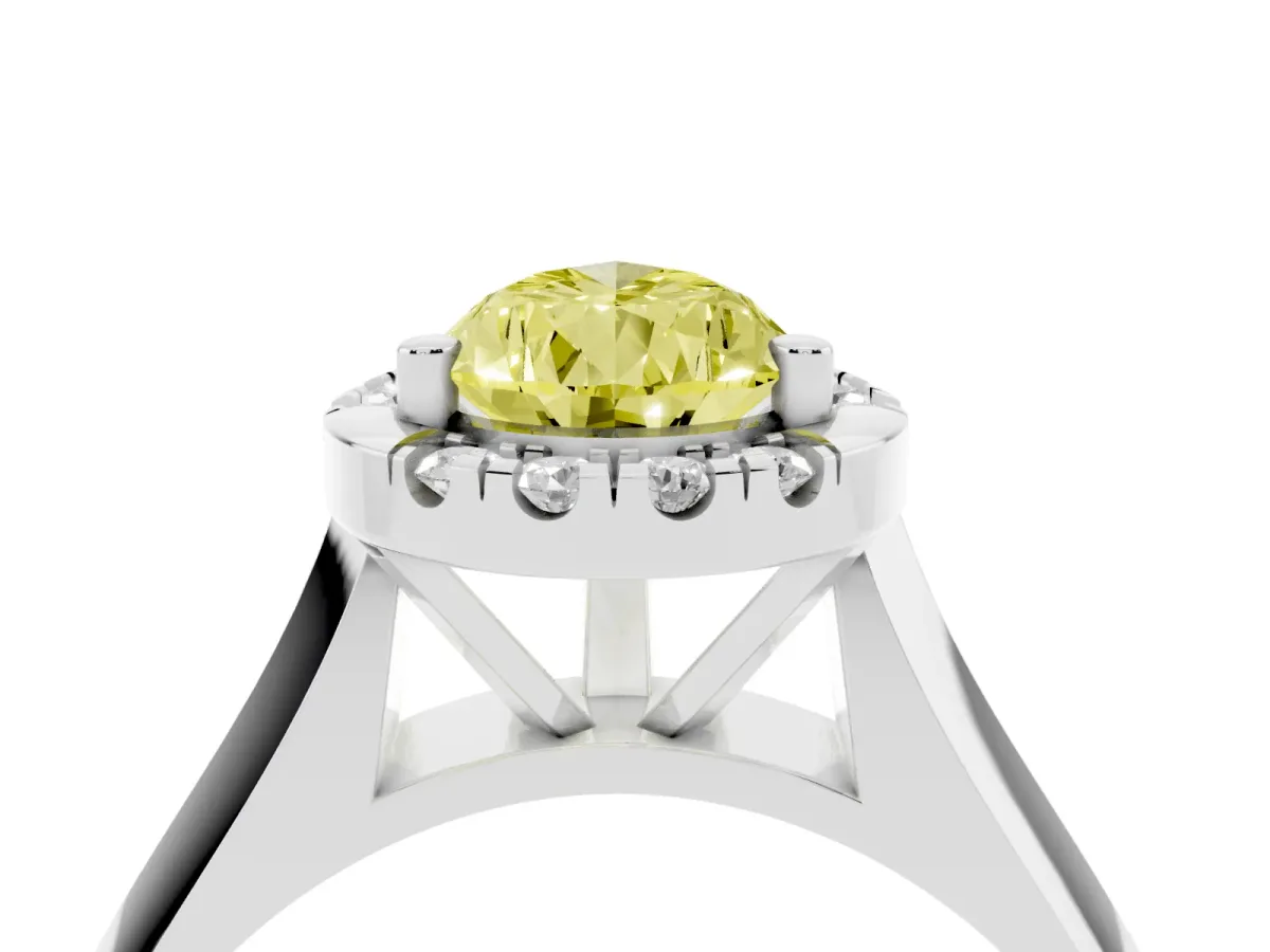 Fancy Yellow Pear Cut Cut Halo Solitaire Engagement Ring with Square Band and Four-Prong Setting White gold