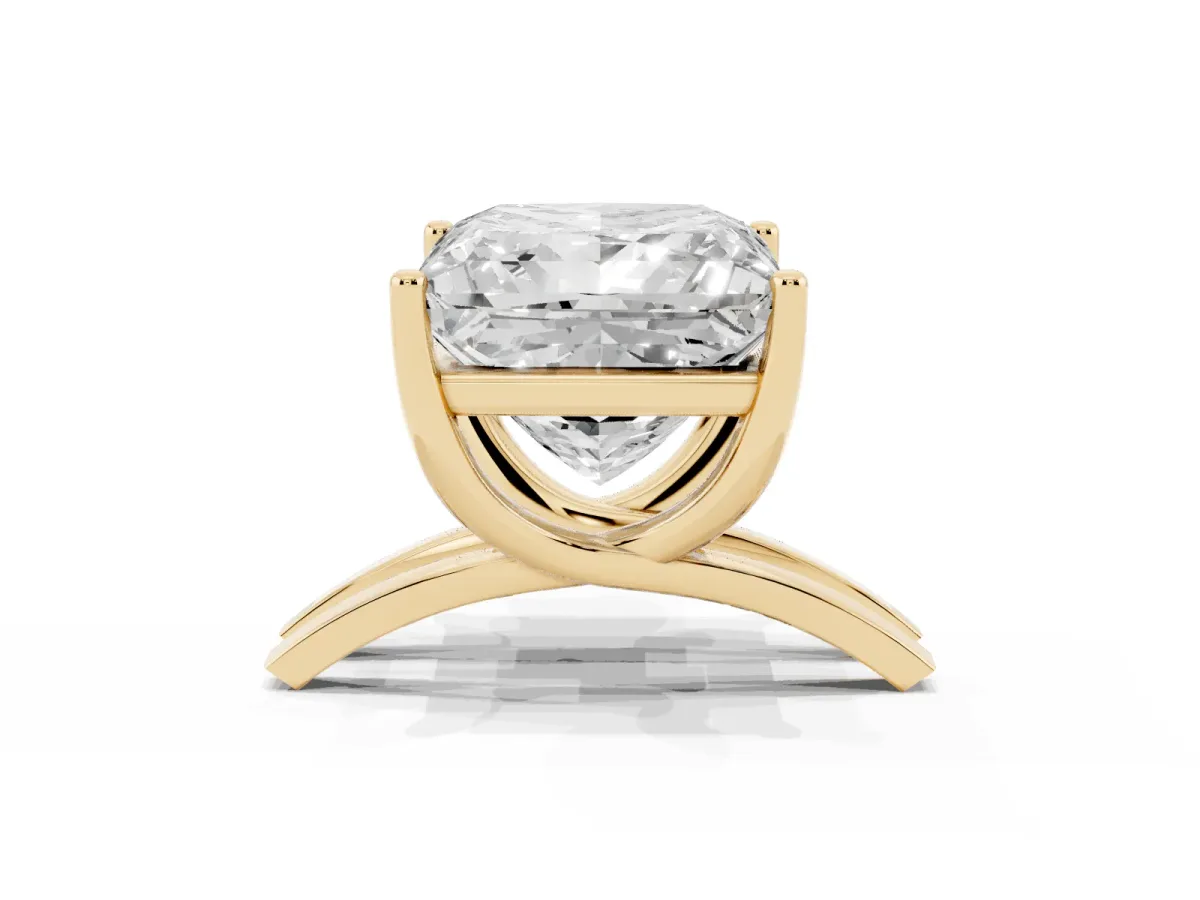 Princess Cut Cut Diamond Solitaire Engagement Ring with Tapered Plain Band and Four-Prong Setting Yellow gold