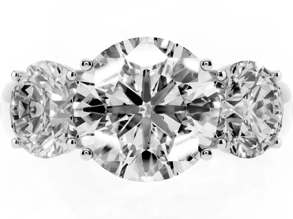 Three-Stone Round Cut Cut Diamond Ring with Prong Setting and Classic Band Silver