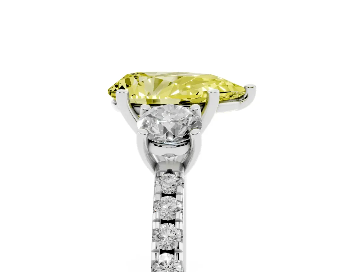Fancy Yellow Three-Stone Pear Cut Cut Diamond Pavé Band with Prong Setting Silver