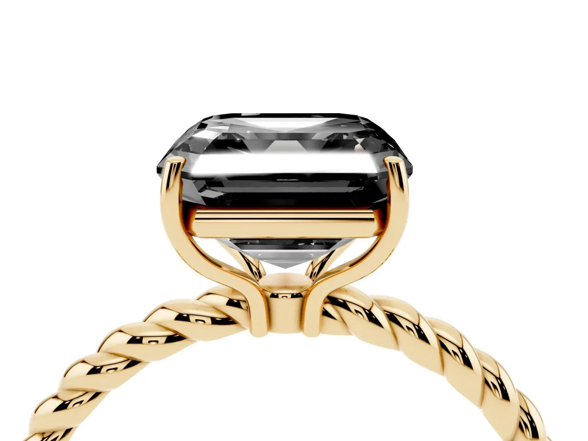 Fancy Black Asscher Cut Solitaire Twisted Band 4-Prong Ring Yellow gold