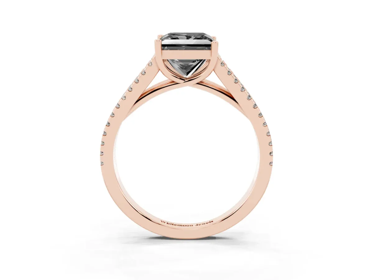 Fancy Black Princess Cut Diamond Solitaire Engagement Ring with Split Shank Pavé Band Rose gold