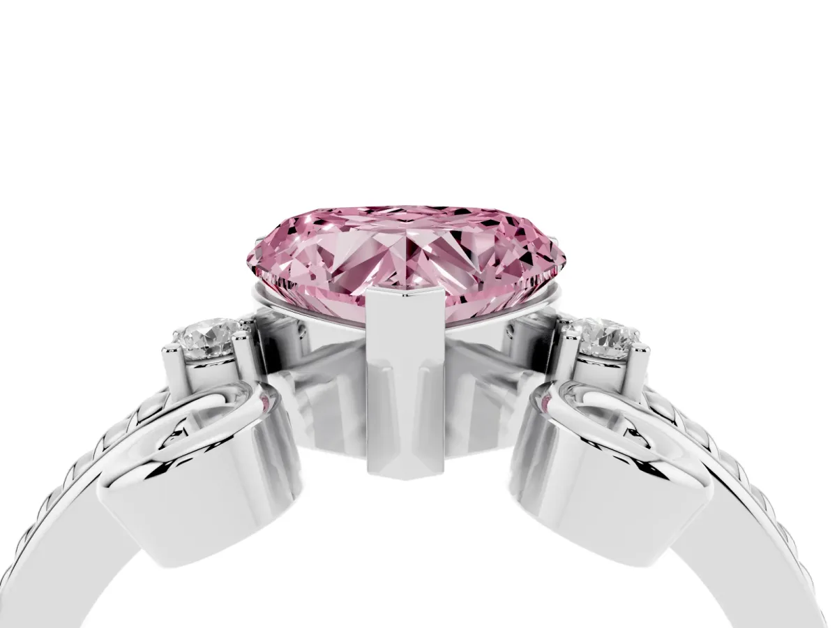 Fancy Pink Heart Cut Solitaire Twisted Band Scroll Prong Ring Silver