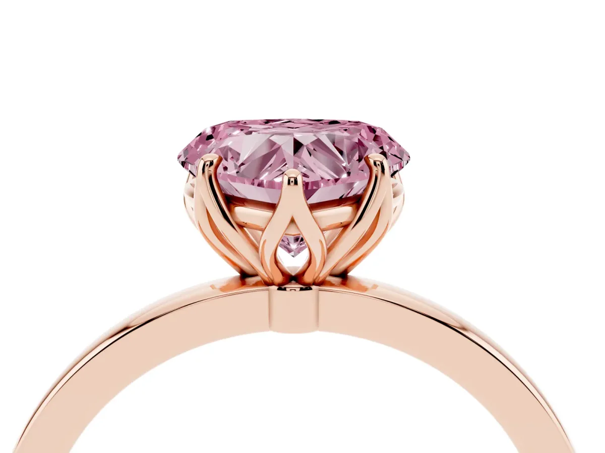Fancy Pink Heart Cut Diamond Solitaire Ring with Thin Band and Prong Setting Rose gold