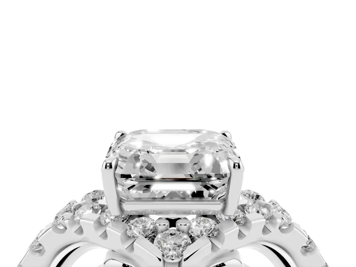 Asscher Cut Diamond Solitaire Ring with Hidden Halo and Pavé Band Platinum