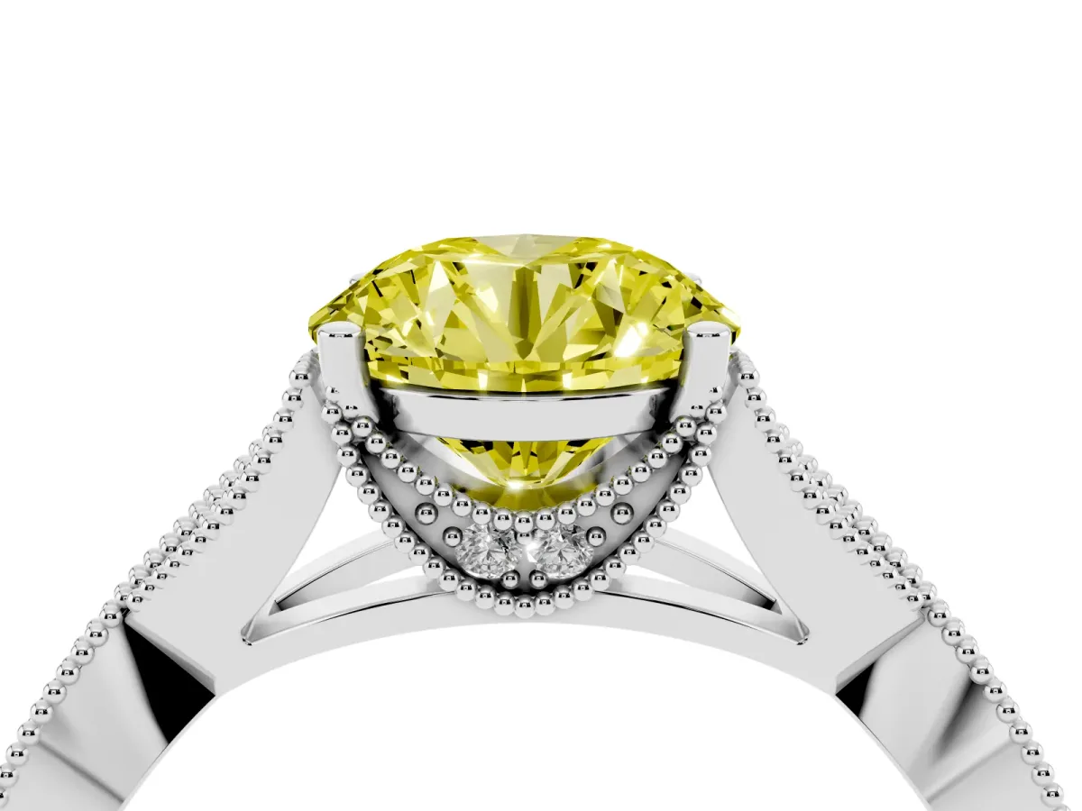 Fancy Yellow Round Cut Cut Diamond Twisted Band with Milgrain Pave Setting and Four-Prong Setting Silver