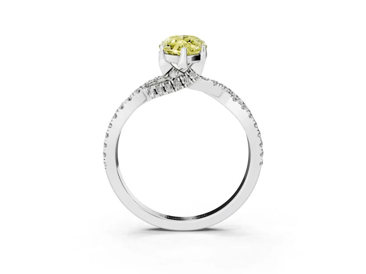 Fancy Yellow Marquise Cut Solitaire Twist Pave Diamond Engagement Ring with Prong Setting Silver