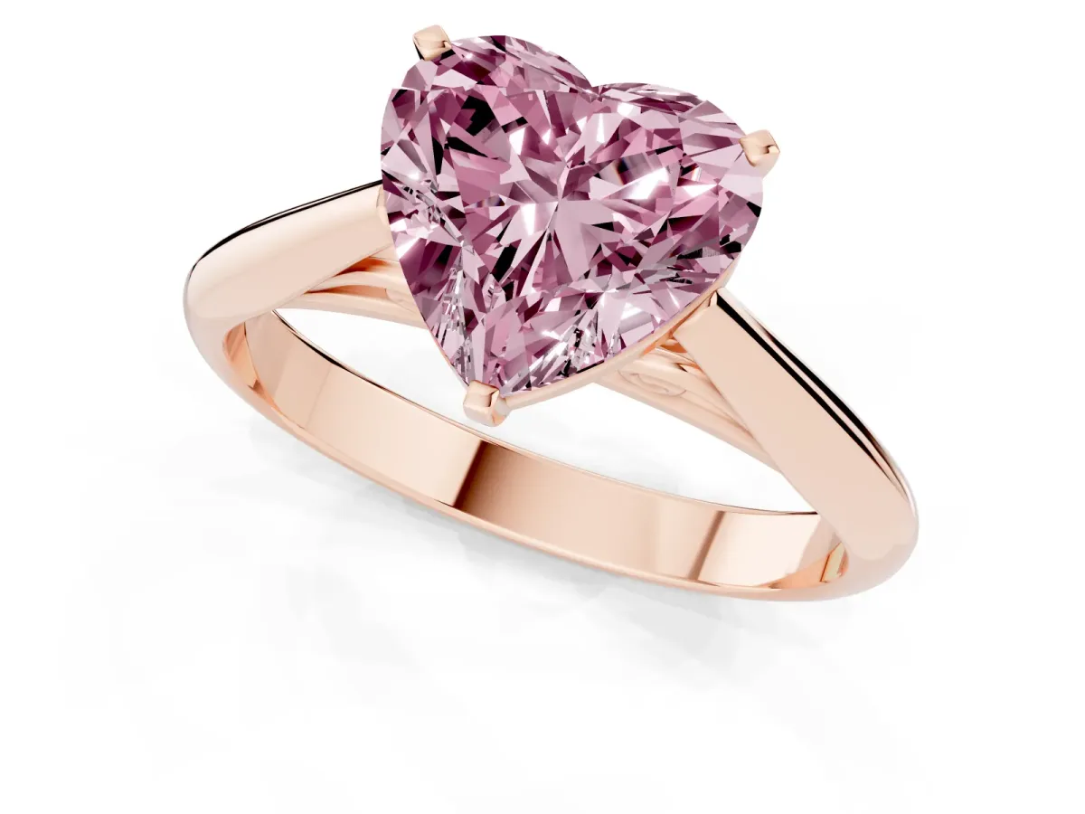 Fancy Pink Heart Cut Diamond Solitaire Engagement Ring with Cathedral Setting and Four-Prong Mount Rose gold