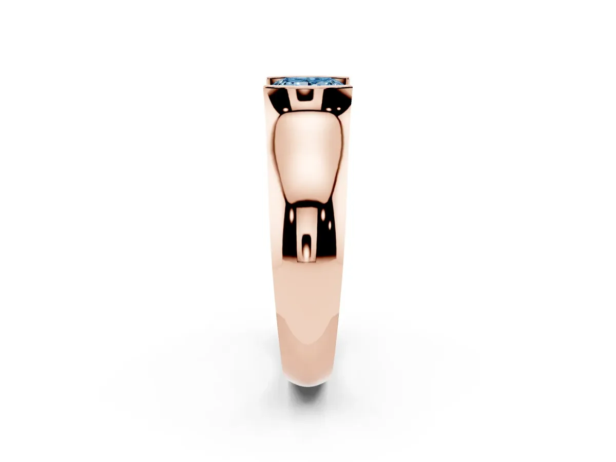 Fancy Blue Princess Cut Solitaire Bezel Set Diamond Ring with Wide Band Rose gold