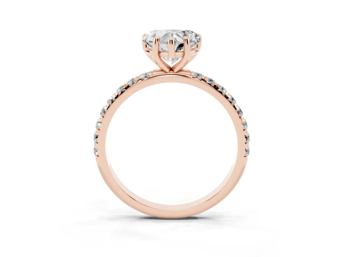 Heart Cut Cut Diamond Solitaire Ring with Micro Pave Band and Four Prong Setting Rose gold