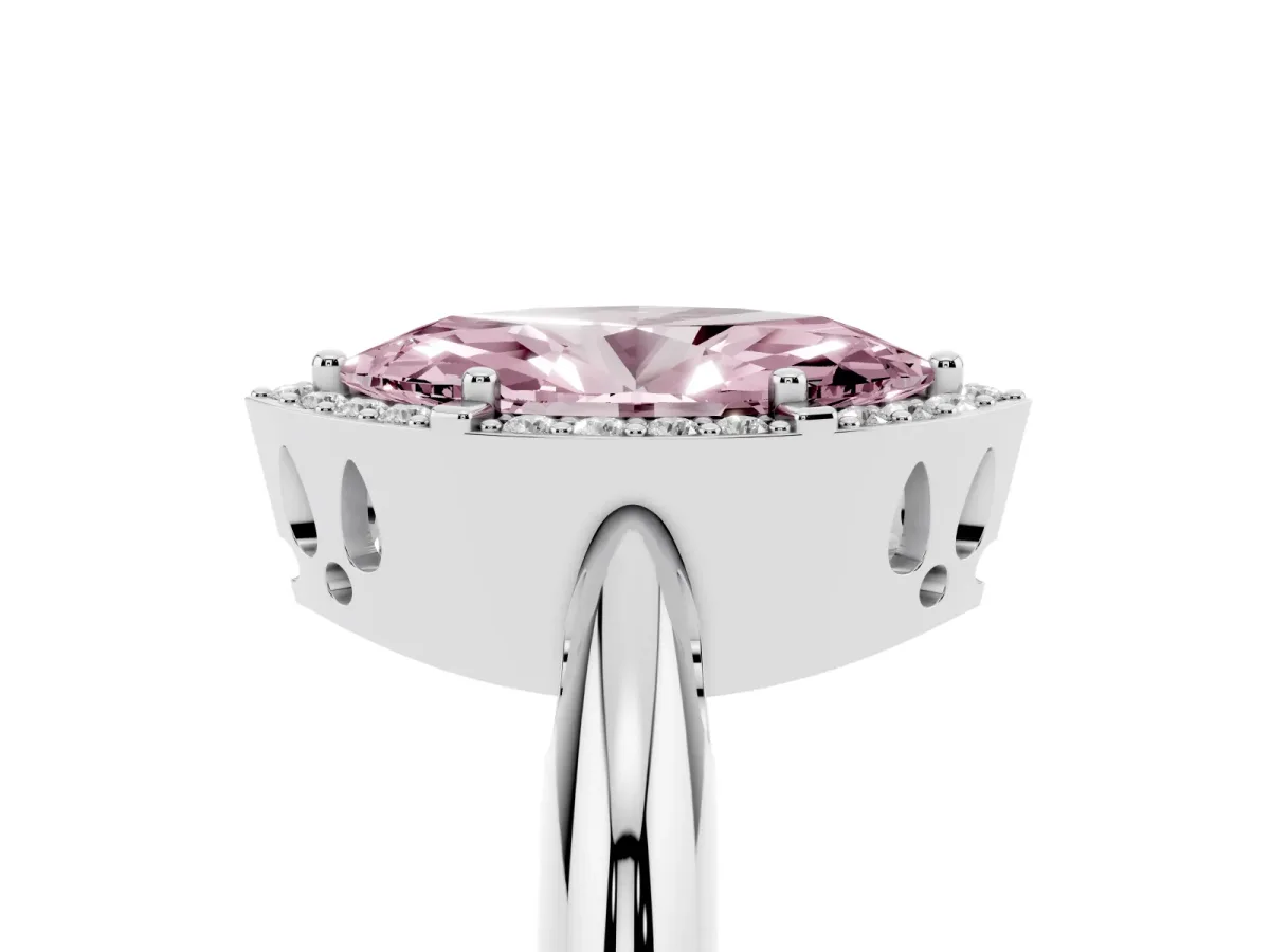 Fancy Pink Marquise Cut Cut Diamond Halo Engagement Ring with Split Shank and Four-Prong Setting Platinum