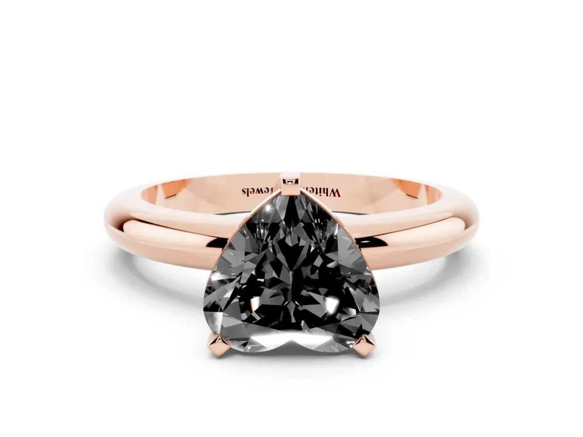Fancy Black Heart Cut Diamond Solitaire Engagement Ring with Round Band and Four-Prong Setting Rose gold