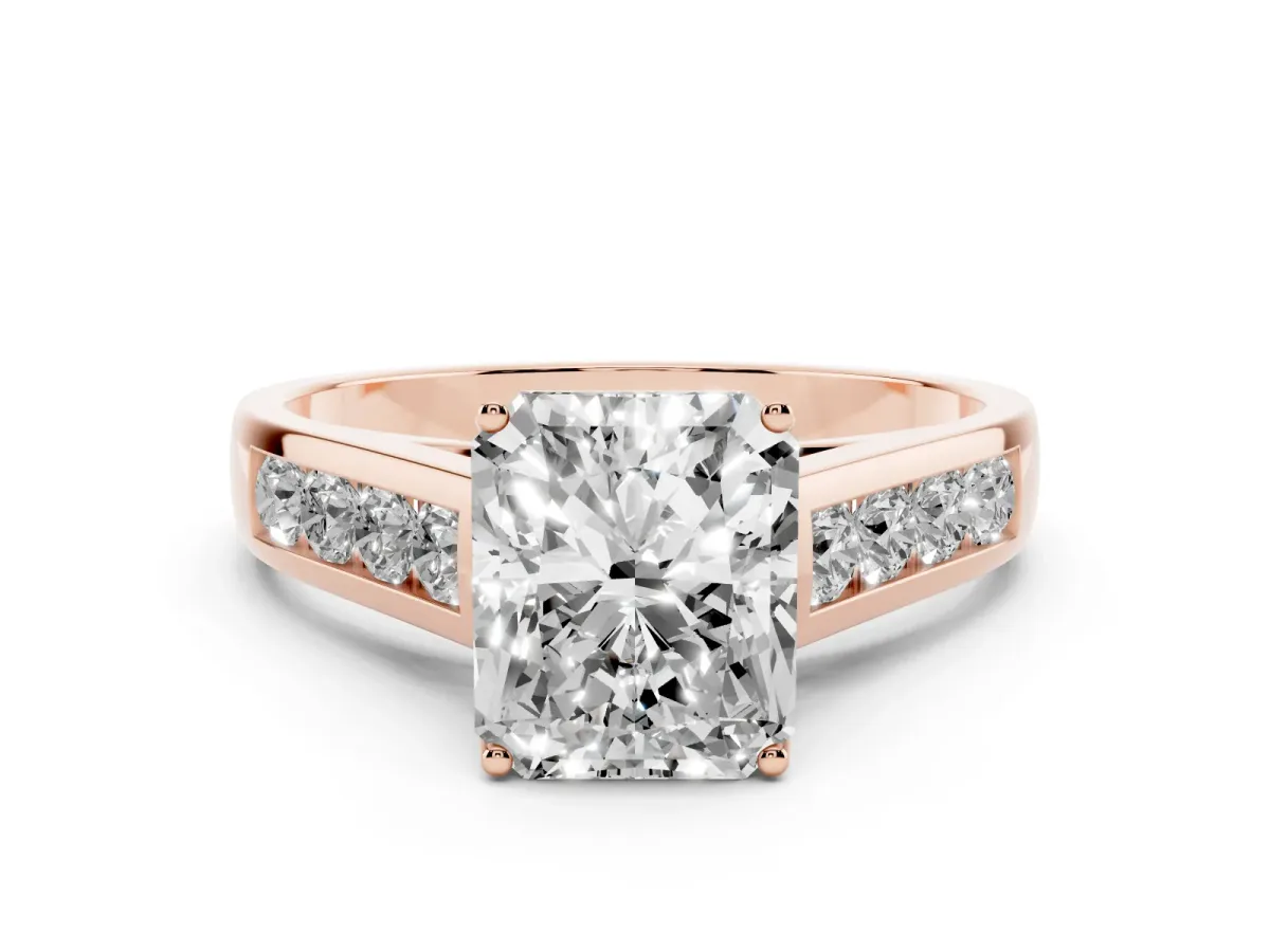 Radiant Cut Solitaire Channel-Set Diamond Engagement Ring with Four-Prong Setting Rose gold