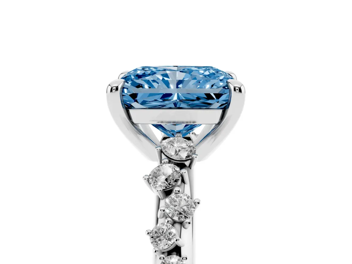 Fancy Blue Radiant Cut Cut Diamond Vine Band with Four-Prong Setting Silver