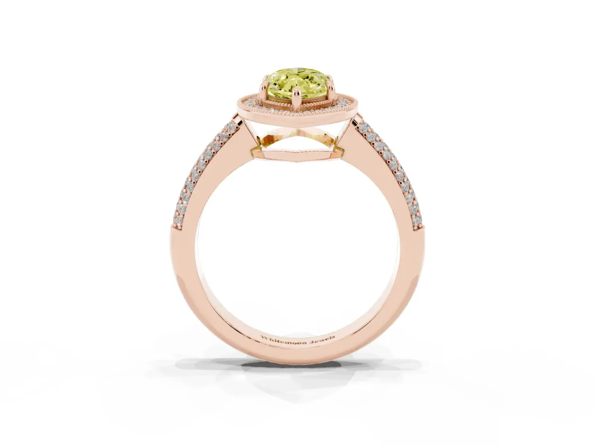 Fancy Yellow Marquise Cut Cut Halo Diamond Pave Band with Four-Prong Setting Rose gold