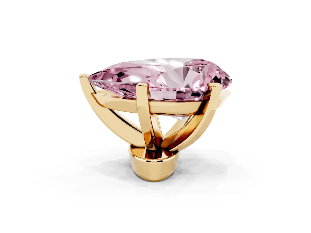Fancy Pink Pear Cut Diamond Solitaire Ring with Prong Setting and Classic Band Yellow gold