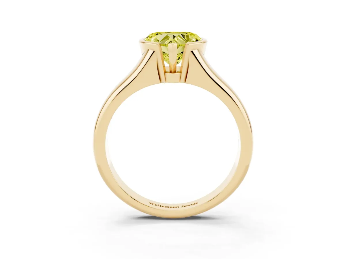 Fancy Yellow Heart Cut Solitaire Tension Set Diamond Ring with Split Shank Band Yellow gold