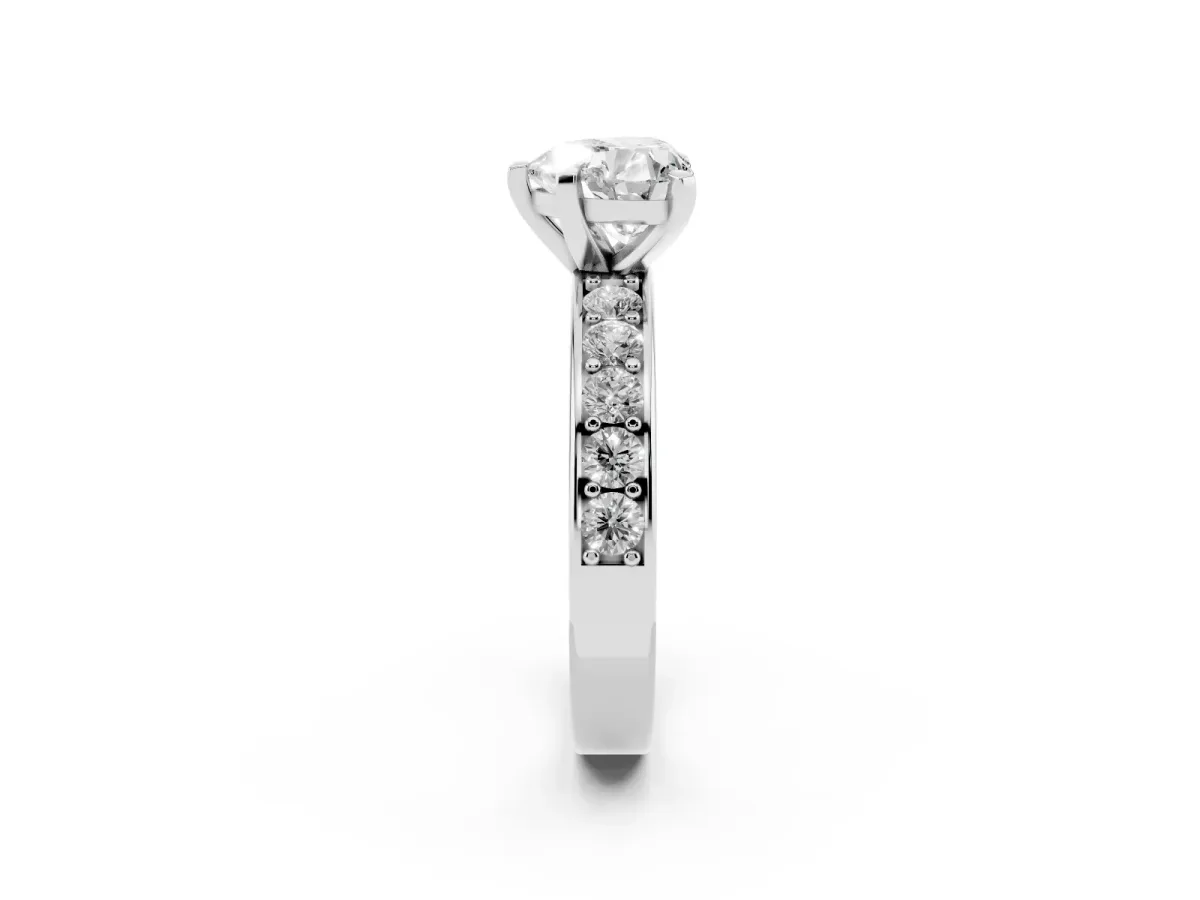 Heart Cut Diamond Engagement Ring with Channel Set Round Band and Prong Setting Silver
