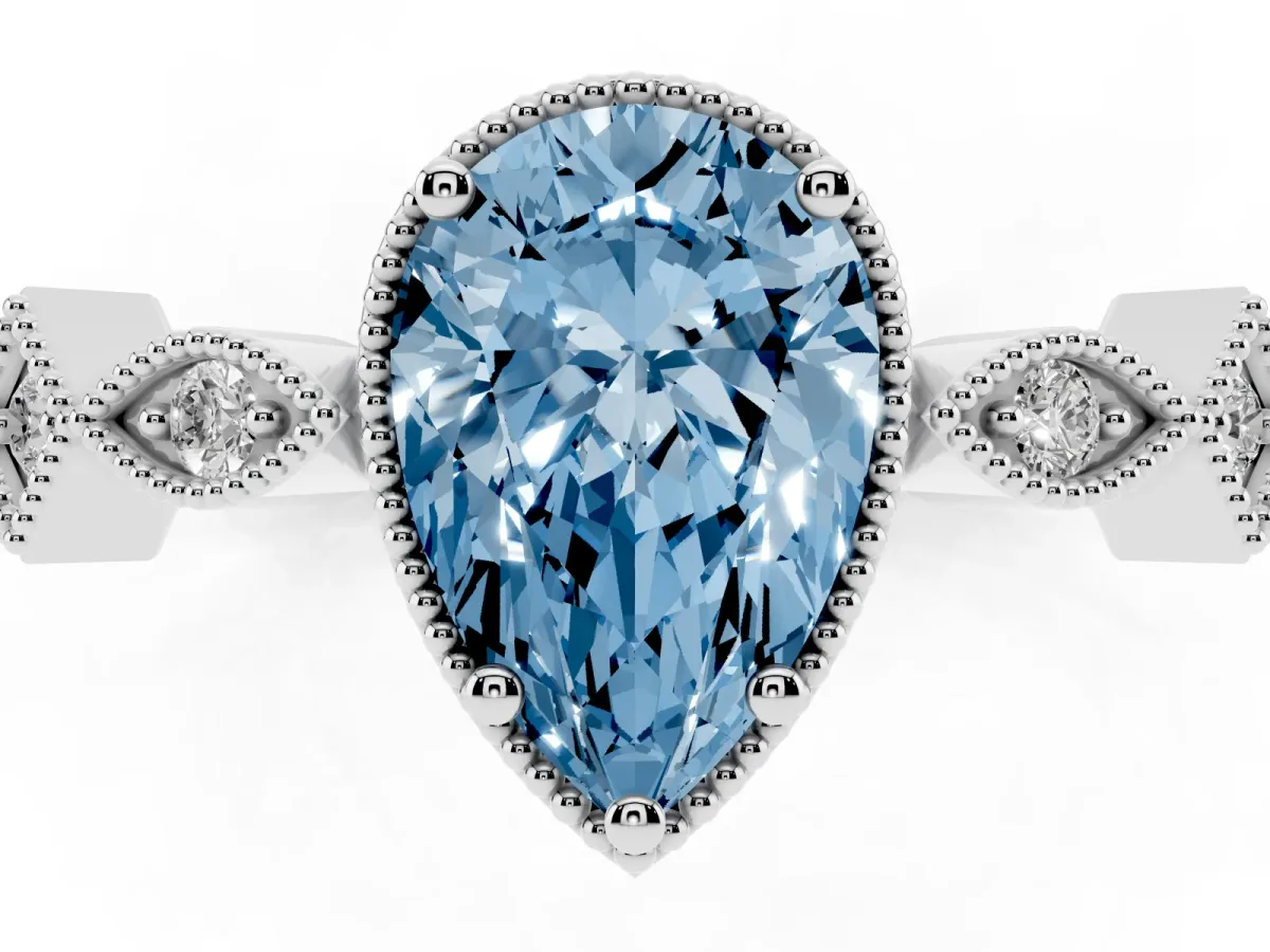 Fancy Blue Pear Cut Milgrain Marquise Diamond Twist Band Ring Platinum