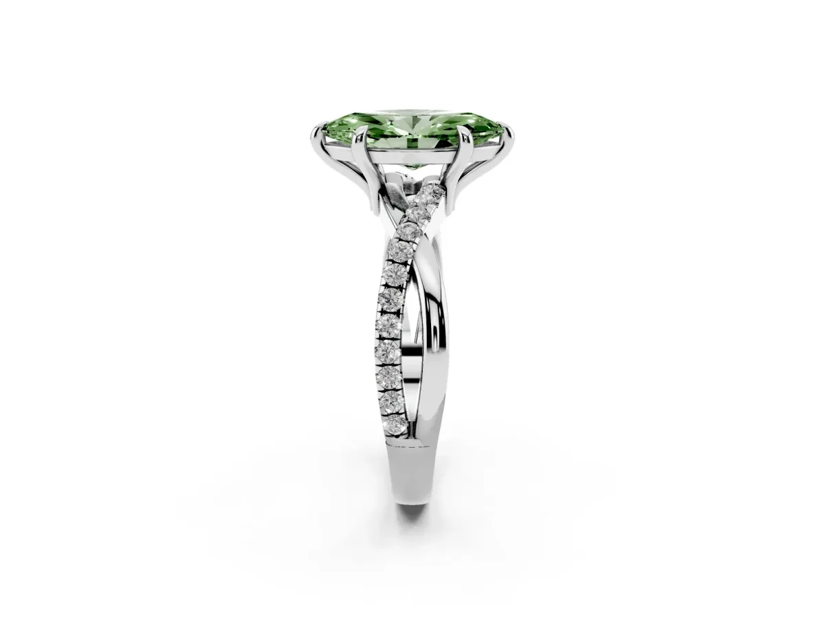 Fancy Green Marquise Cut Cut Diamond Twist Band Solitaire with Prong Setting Silver