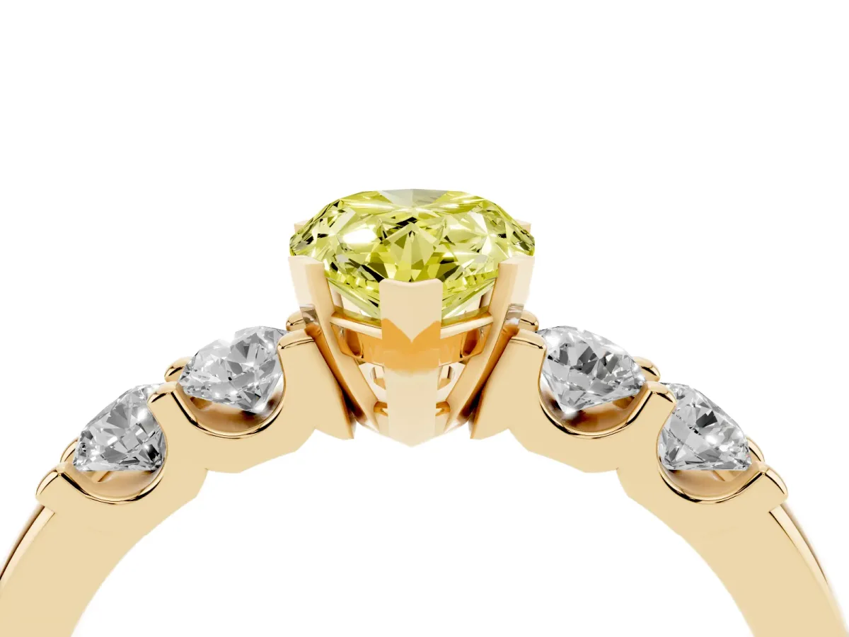 Fancy Yellow Pear Cut Brilliant Cut Diamond Five-Stone Prong Set Engagement Ring with Channel Band Yellow gold