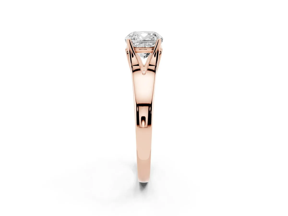Cushion Cut Solitaire Diamond Ring with Cathedral Band and Four-Prong Setting Rose gold