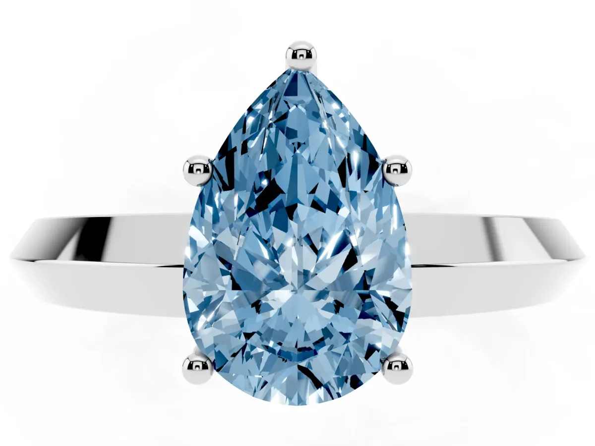 Fancy Blue Pear Cut Cut Solitaire Engagement Ring with Flat Band and Four-Prong Setting Platinum