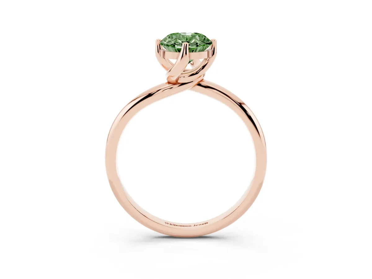 Fancy Green Oval Cut Diamond Solitaire Engagement Ring with Four-Prong Setting and Classic Band Rose gold
