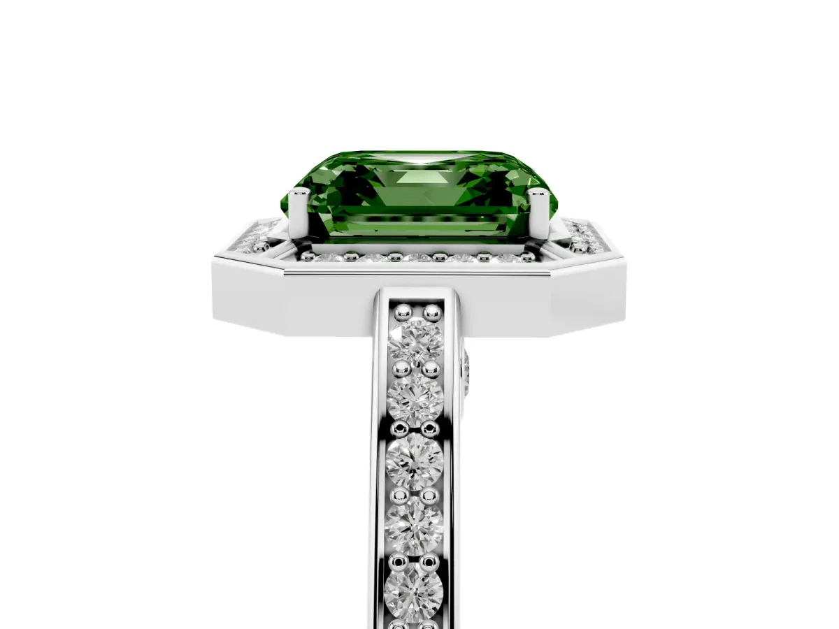 Fancy Green Asscher Cut Cut Halo Pave Split Shank Prong Setting Ring Silver
