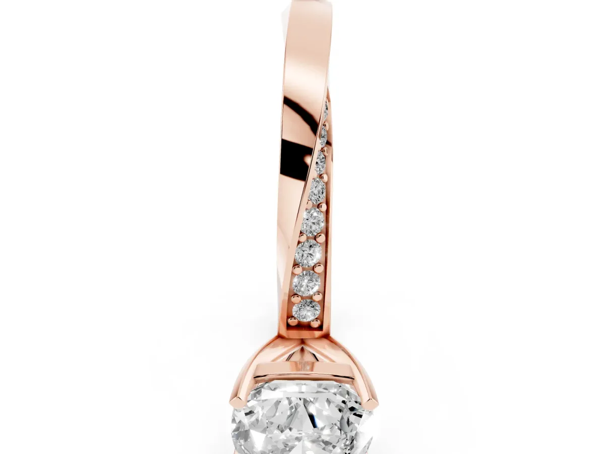 Cushion Cut Diamond Engagement Ring with Side Stone Accents and Four-Prong Setting Rose gold