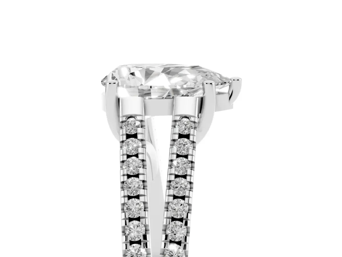 Pear Cut Diamond Solitaire Engagement Ring with Split Shank Pavé Band Silver