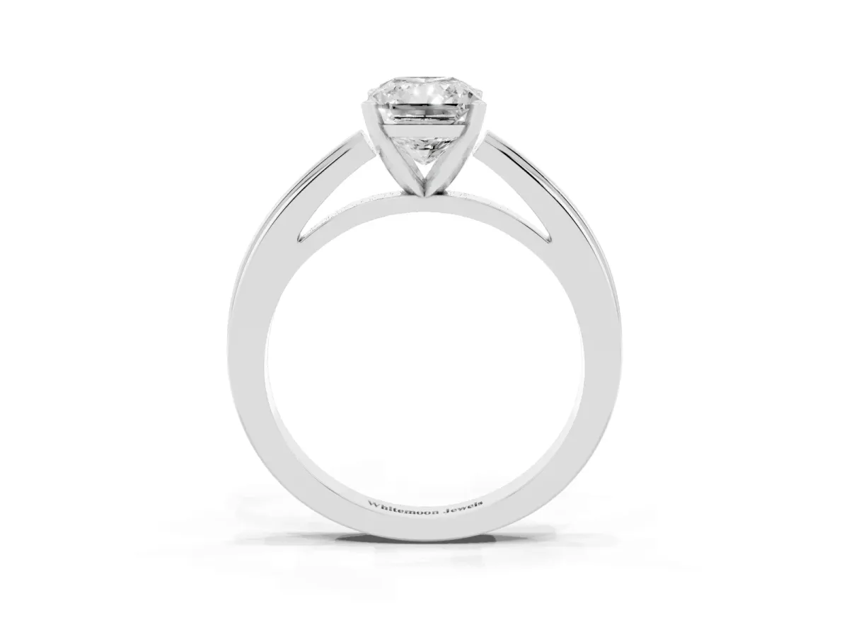 Radiant Cut Solitaire Diamond Ring with Four-Prong Setting and Classic Band Silver